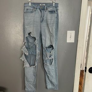 Light washed ripped mom jeans